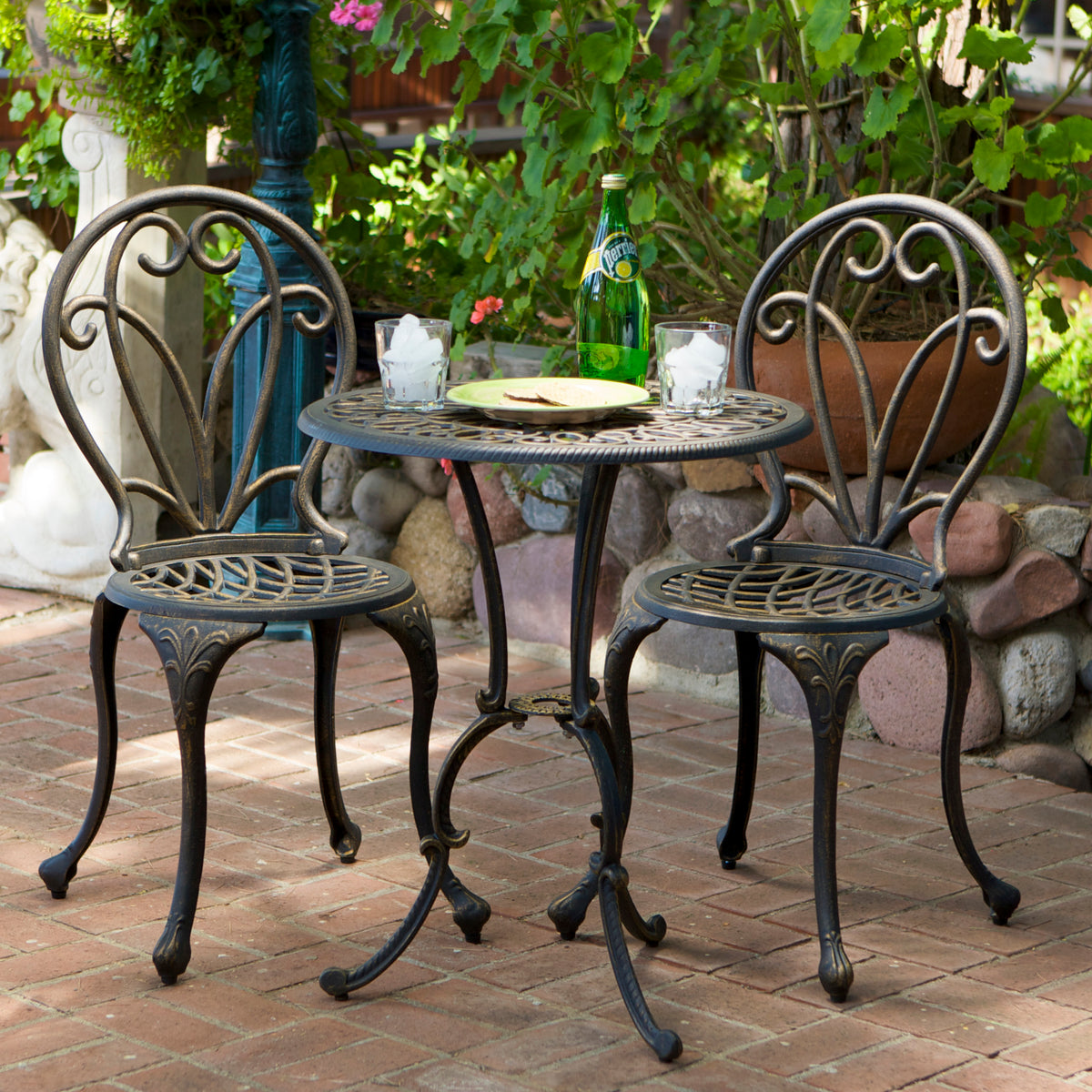 Regal Floral Cast Metal 3-Piece Bistro Set – Elegant Lattice Design, Cabriole Legs, and Circular Table for Outdoor Spaces 50551-djyc