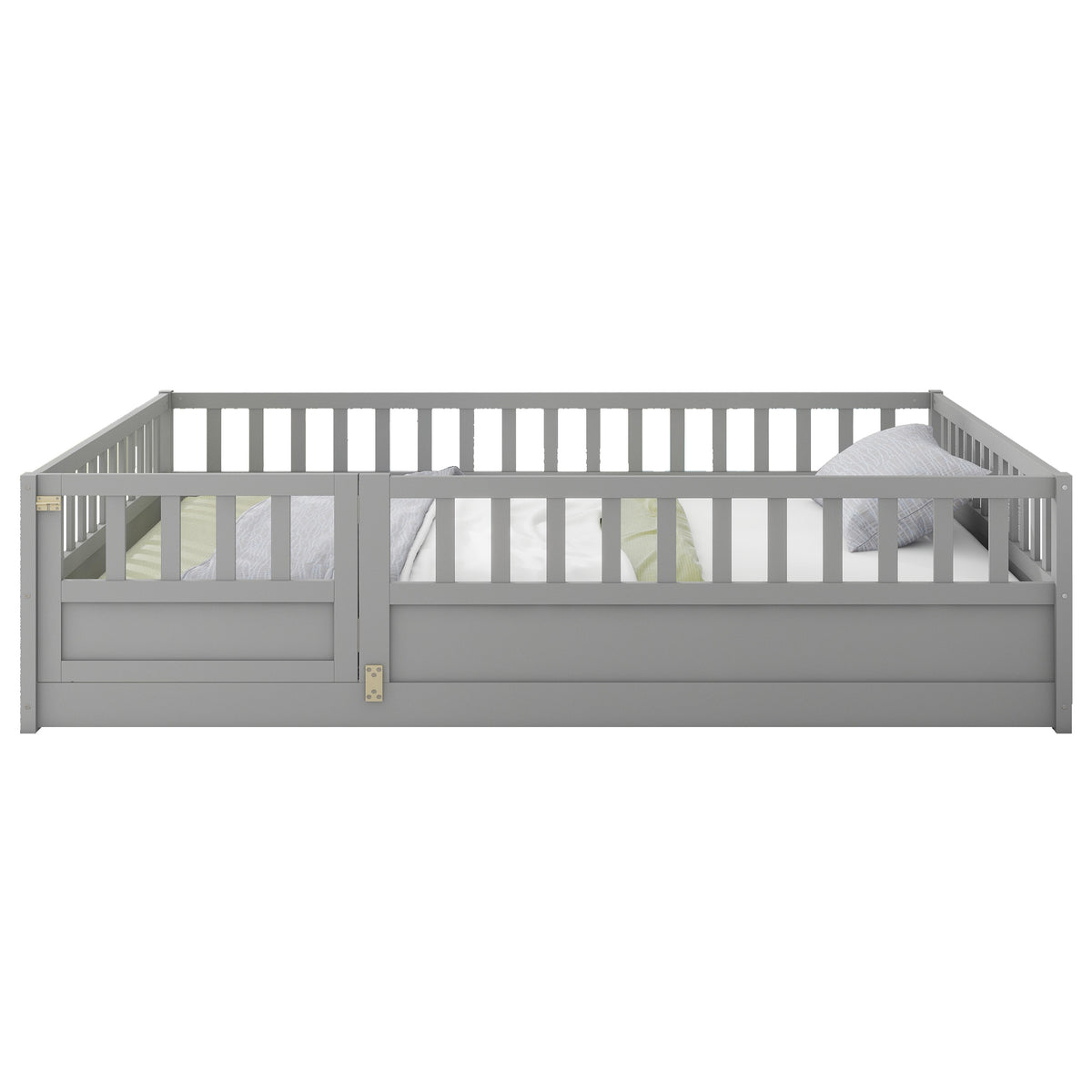 Full sizeFloor bed, integral construction with super high security barrier, door, children's floor bed frame, Montessori wooden children's floor bed,Grey W1858P164934-djyc