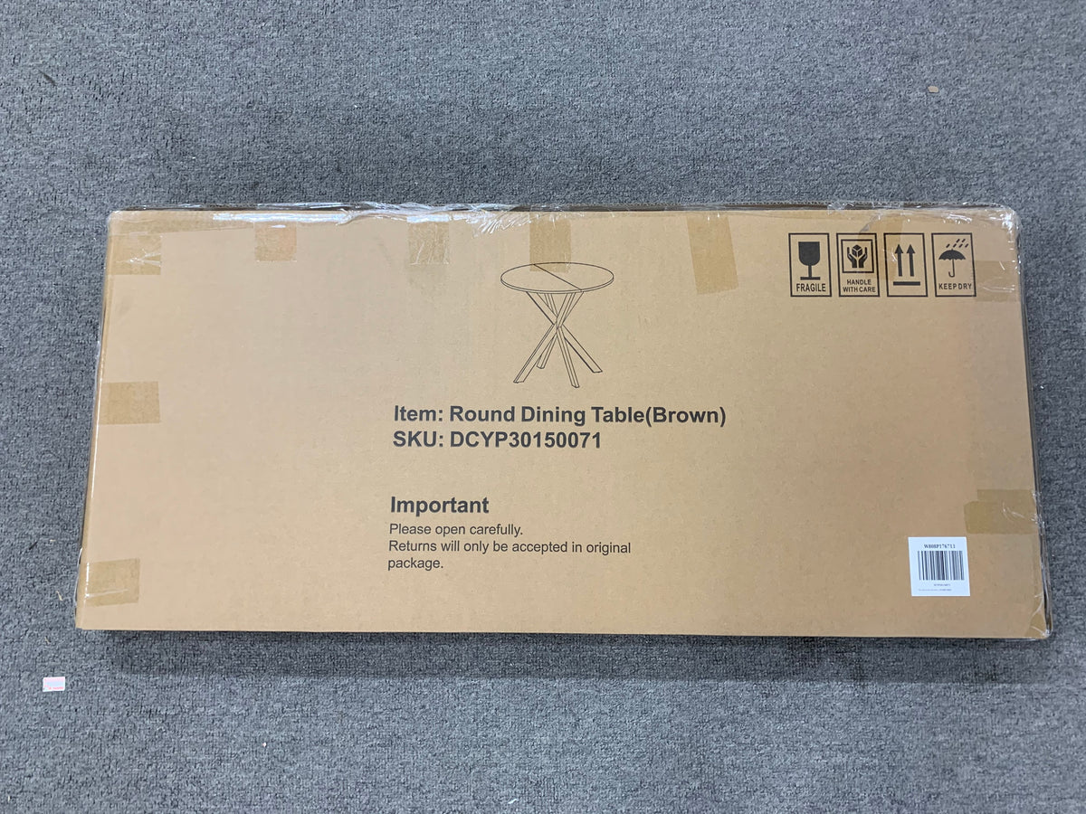 31.5 Inch Round Dining Table, Small Circle Kitchen Table with Metal Black Legs for 2-4 people,Modern Dining Room Table, Brown (only table) W808P176713-djyc