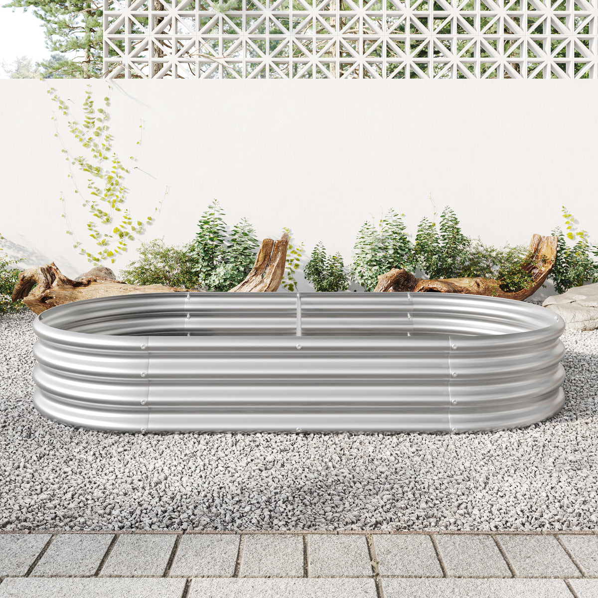 Raised Garden Bed Outdoor, Oval Large Metal Raised Planter Bed for for Plants, Vegetables, and Flowers - Silver W840101952-djyc