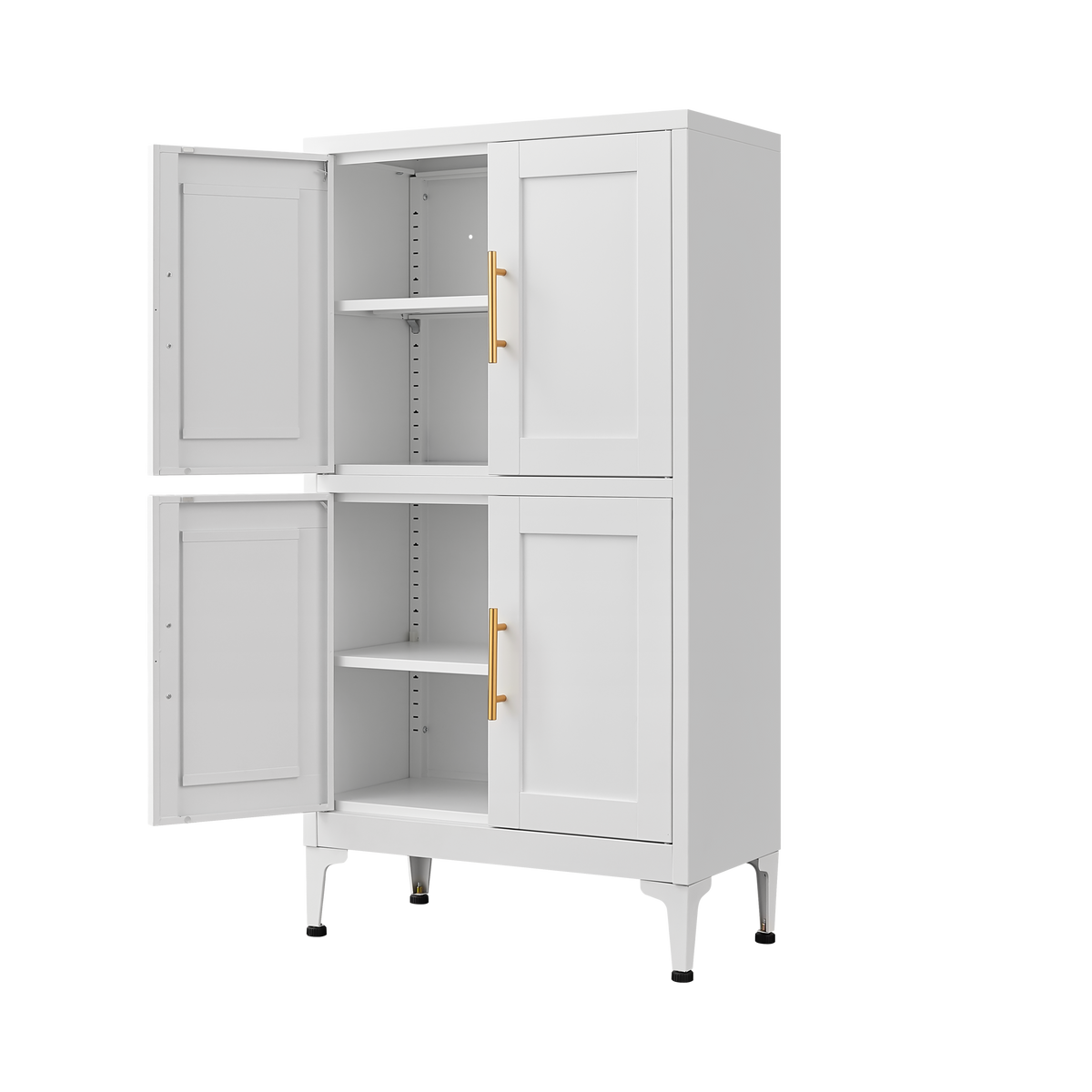 White Metal Kitchen Storage Cabinet, Kitchen Pantry Storage Cabinet with Doors and Shelves, Storage Cabinet with Adjustable Leveling Foot for Kitchen, Living Room and Dining Room W W328P194192-djyc