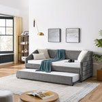 Twin Size Daybed with Trundle Upholstered Tufted Sofa Bed, Linen Fabric, Grey (82.5'x42.5'x34') W487S00173-djyc