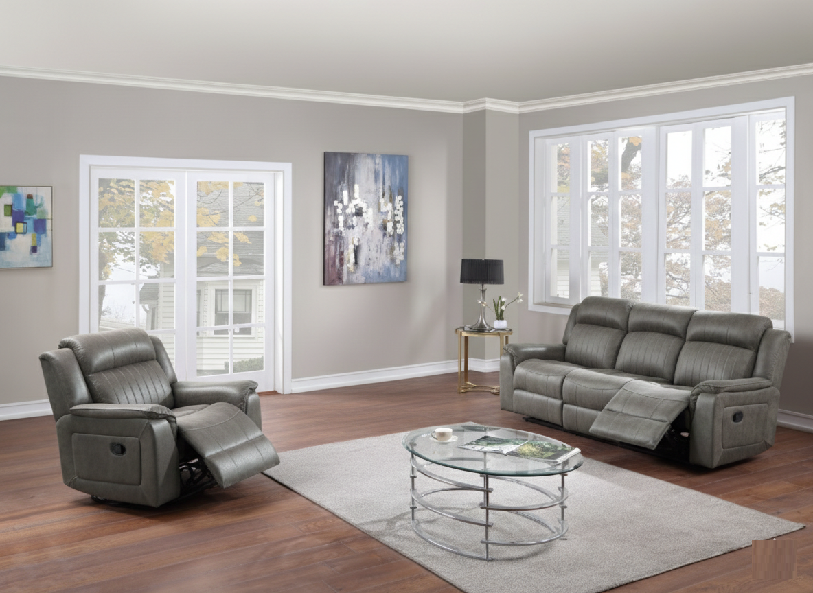 Contemporary Style 2pc Living Room Set 1x Sofa 1x Recliner Leatherette Padded Seats Cushion Back Horizontal And Vertical Tufting Slate Blue Finish Primary Living Room Furniture-B011S02415