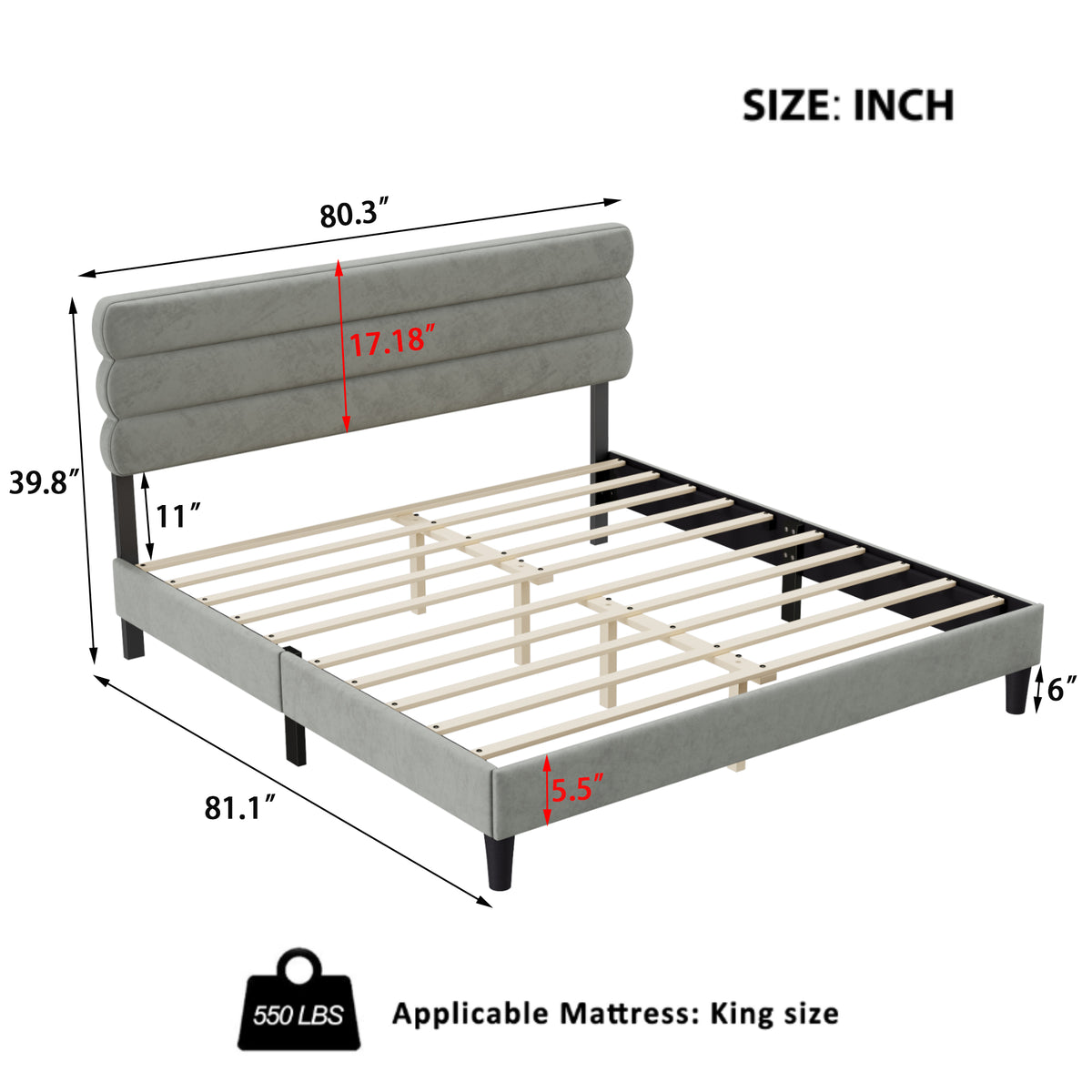 King Bed Frame with Headboard,Sturdy Platform Bed with Wooden Slats Support,No Box Spring,Mattress Foundation,Easy Assembly W1793140486-djyc