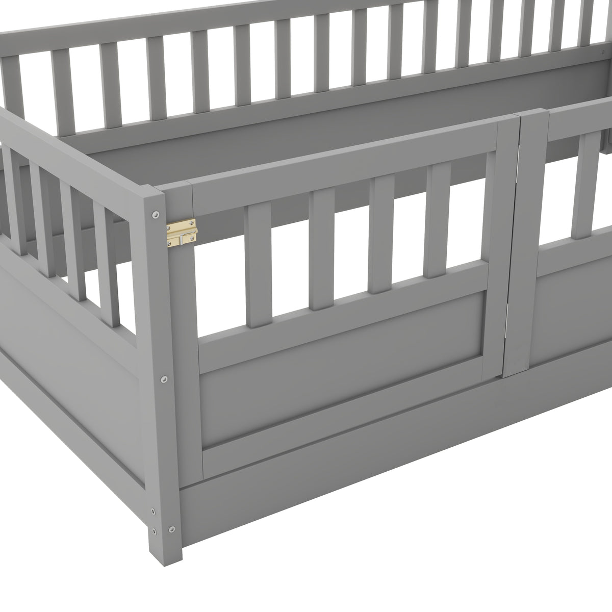 Twin Size Floor bed, integral construction with super high security barrier, door, children's floor bed frame, Montessori wooden children's floor bed,Grey W1858P164928-djyc