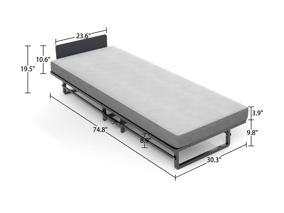 Metal Folding Bed Frame with Foam Mattress of Pockets, Easy Storage and Movable with 4 Castors W1960P162794-djyc