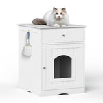 Wooden Pet House Cat Litter Box Enclosure with Drawer, Side Table, Indoor Pet Crate, Cat Home Nightstand (White) W80863135-djyc