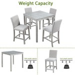 5 Piece Counter Height Table Set, Wooden Kitchen Table Set with Square Table and 4 Upholstered Chairs, Counter Height Dining Table with Crystal Decoration and Chair Set, Silver grey W1998S00039-djyc