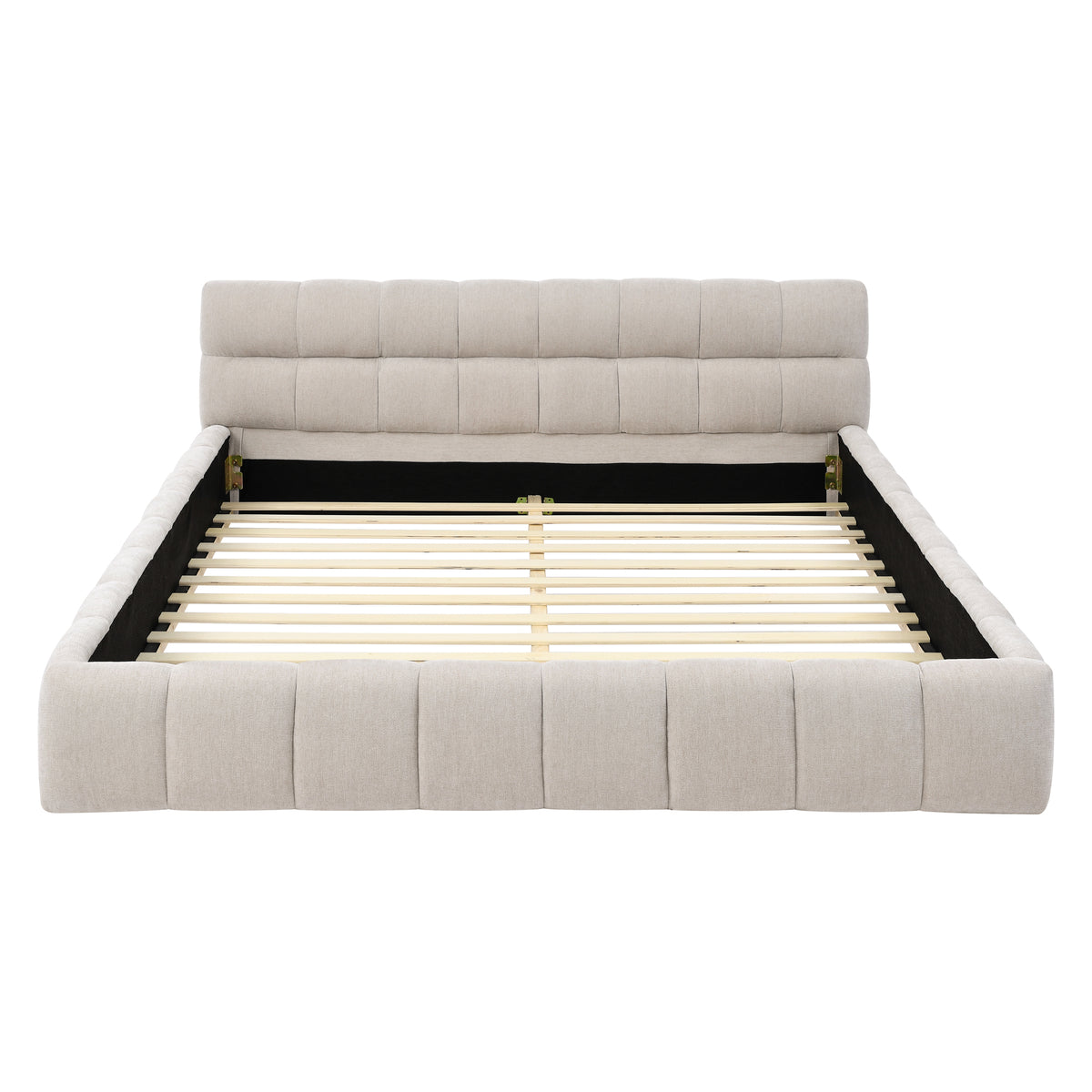 Queen Size Upholstered Bed Frame with Thick Fabric, Chenille Fabric Grounded Queen Size Platform Bed with Headboard and Solid Frame. No Box Spring Needed, Beige(68''*86.5''*23.5'') W487S00220-djyc