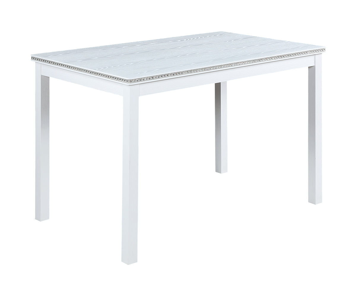 5 Piece Wooden Dining Table Set, Kitchen Table Set with a Rectangular Table and 4 Upholstered Chairs, Wooden Dining Room Table with Crystal Decoration and Chairs Set for Kitchen, Dining Room, White W1998S00049-djyc