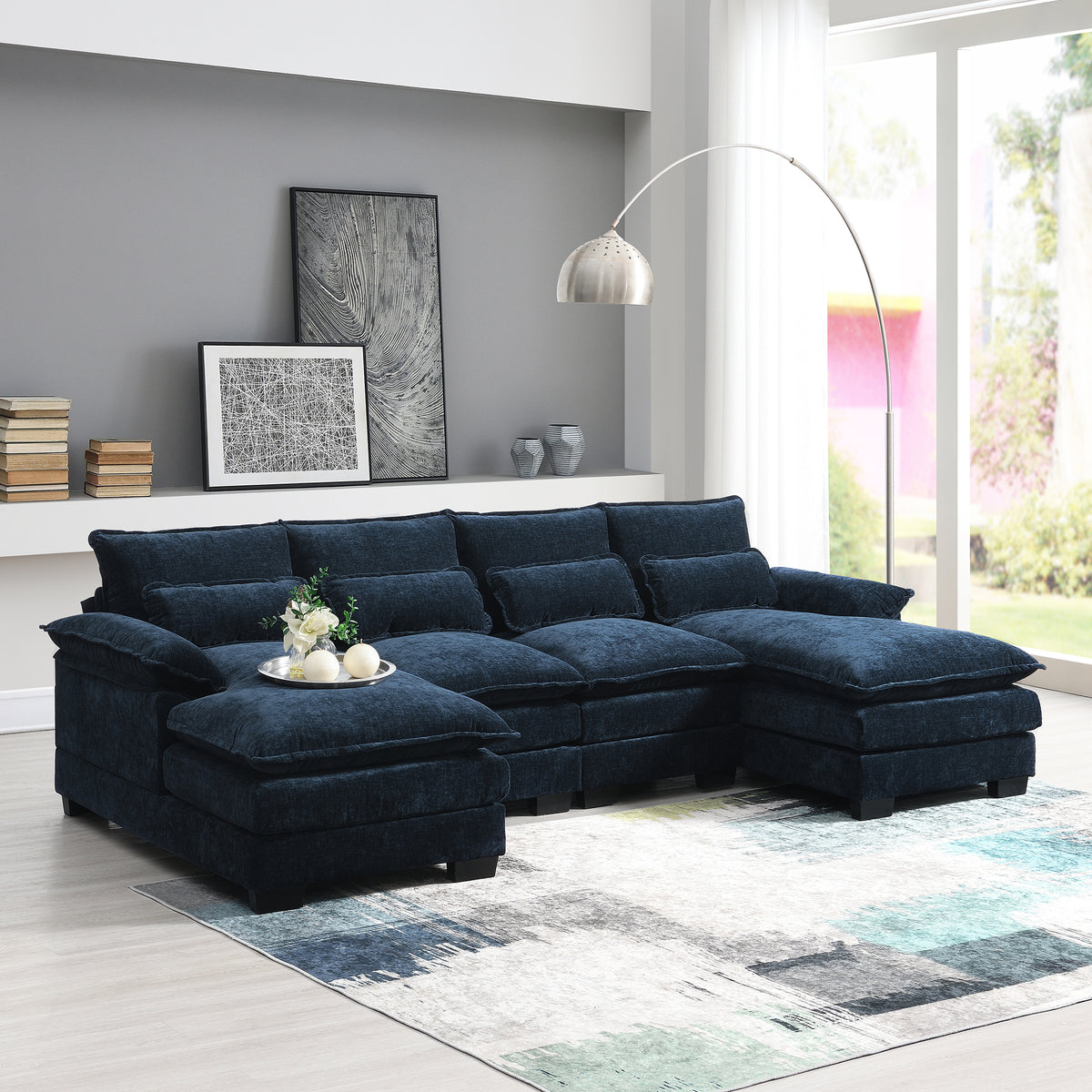 110*55' Modern Modular U-shaped Sectional Sofa with Waist Pillows,6 Seat Upholstered Symmetrical Indoor Furniture,Comfy Chenille Cloud Couch Set with Chaise Lounge for Living Room,Apartment,5 Colours N723S8004C-djyc