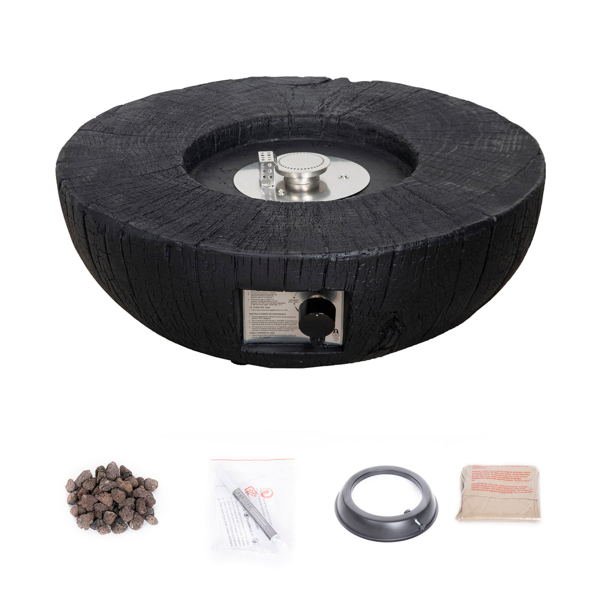 30,000 BTU Faux Woodgrain Round Propane Gas Fire pit With Weather cover, Lava Rocks For Outdoor W2029120078-djyc