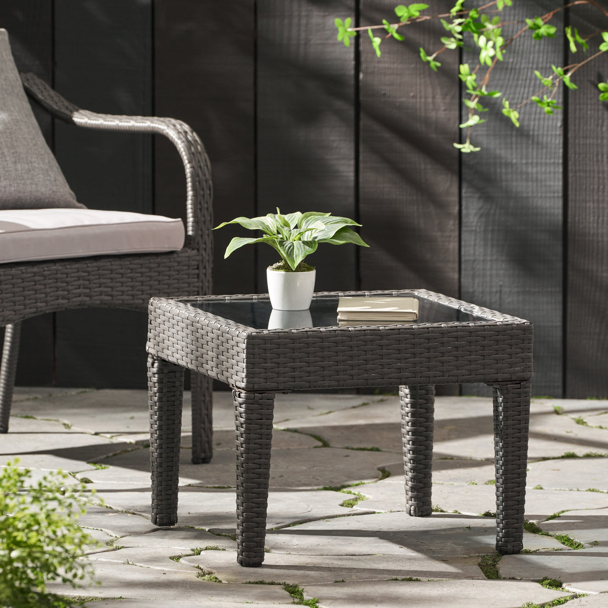 Outdoor Antibes Wicker Side Table,Accent Table,Brown Multi 57090-djyc