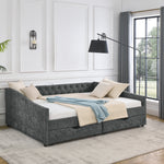 Queen Size Daybed with Drawers Upholstered Tufted Sofa Bed,,with Button on Back and Copper Nail on Waved Shape Arms, Grey (84.5'x63.5'x26.5') W1413S00009-djyc