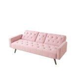 1730 Sofa Bed Armrest with Nail Head Trim with Two Cup Holders 72" Pink Velvet Sofa for Small Spaces W127850868-djyc