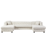 126-inch Modern Style Chenille Three Piece Sofa, Pull Point Design U-shaped Sofa two Chaise Longue Seats, two Pillows and Plastic Feet, Suitable for Living room, Bedroom, Lounge and Projection Room W834S00328-djyc