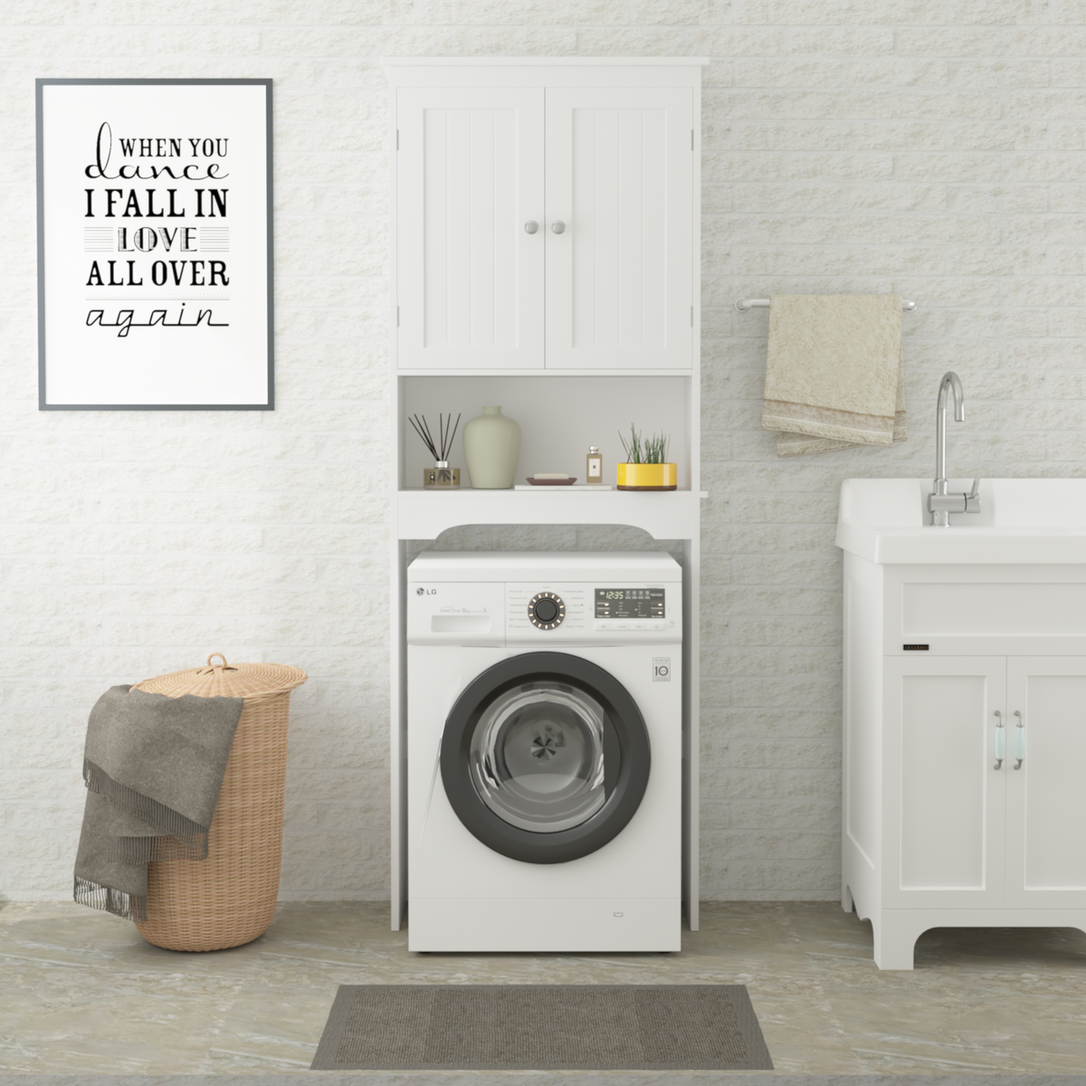 Over The Toilet Storage Cabinet, Bathroom Shelf Over Toilet, Bathroom Storage Cabinet Organizer,Wood Bathroom Space Saver, White W808P175909-djyc