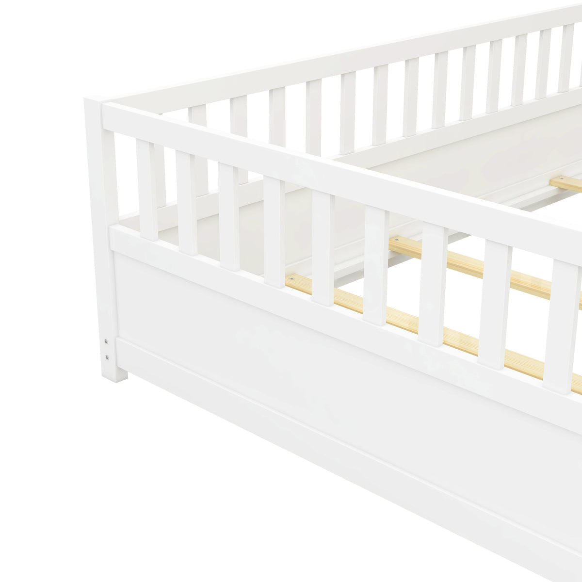 Full sizeFloor bed, integral construction with super high security barrier, door, children's floor bed frame, Montessori wooden children's floor bed, Support slat white W1858P164943-djyc