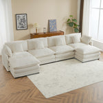 149.6' Modern Sofa Modular Sofa Couch Upholstered Corduroy L-Shape Sectional Sofa with Side Storage Pockets for Living Room, Beige N719S001720A-djyc