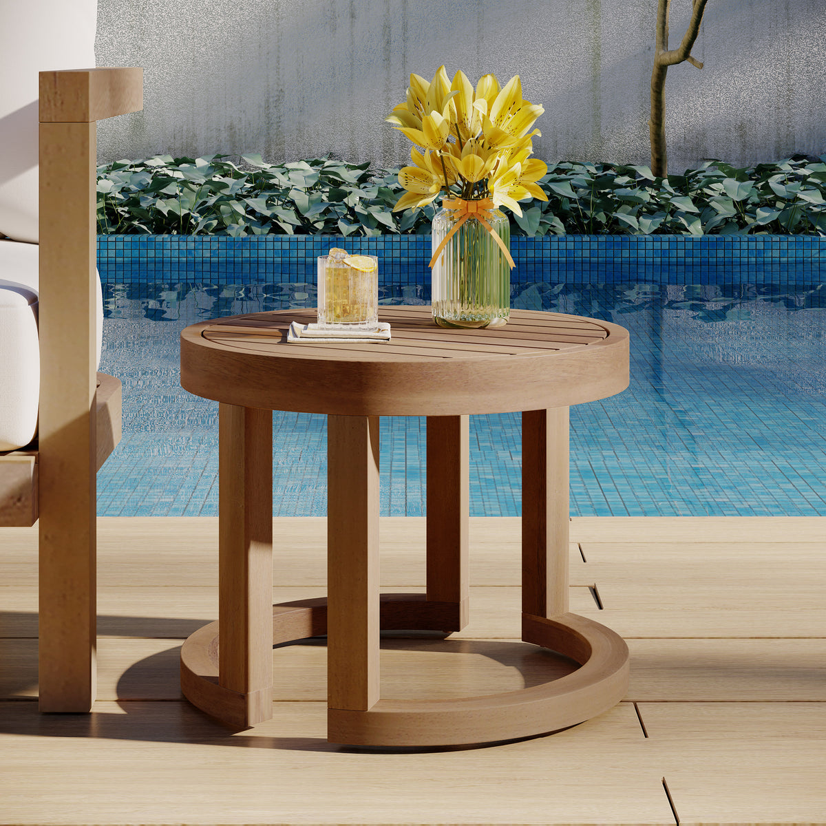 Outdoor Acacia Wood Side Table, 18' Solid Side Table for Patio, Pool, Porch ( Brown Wash) 72306.00BRN-djyc