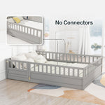 Full sizeFloor bed, integral construction with super high security barrier, door, children's floor bed frame, Montessori wooden children's floor bed, Support slat Grey W1858P164944-djyc