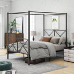 Metal Canopy Bed Frame, Platform Bed Framewith X Shaped Frame Full Black W84041891-djyc