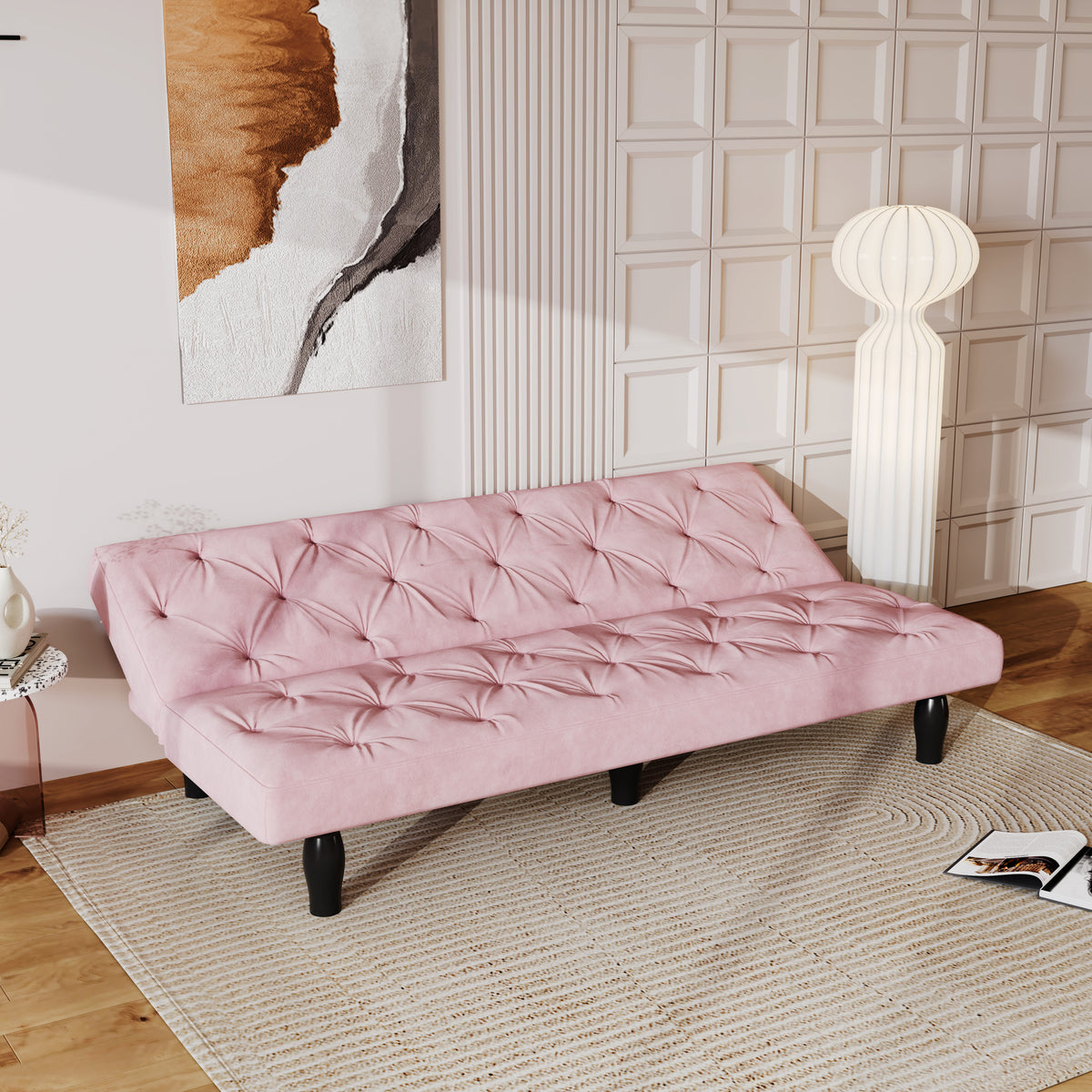 Sofa to Sofa Bed Transformation: 66" Pink Velvet Sofa Bed, Ideal for Family Living Rooms, Apartments & Bedrooms W127860393-djyc