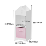 Kids Dollhouse Bookcase with Storage, 2-Tier Storage Display Organizer, Toddler Bookshelf with Collapsible Fabric Drawers for Bedroom or Playroom (White/Pink) W808122618-djyc