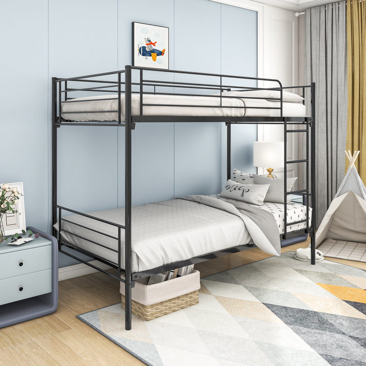 Twin over Twin Bunk Bed, Metal Frame with Ladder W84034154-djyc