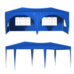 10'x20' Pop Up Canopy Tent with 6 Sidewalls, Ez Pop Up Outdoor Canopy for Parties, Waterproof Commercial Tent with 3 Adjustable Heights, Carry Bag, 6 Sand Bags, 6 Ropes and 12 Stakes, Blue W2505P151707-djyc