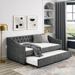Twin Size Daybed with Twin Size Trundle Upholstered Tufted Sofa Bed, with Button on Back and Copper Nail on Waved Shape Arms, Grey (80.5'x41'x30.5') W1413S00005-djyc