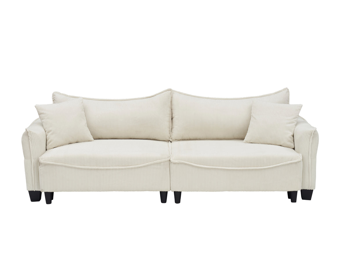 Sofa Crafted in Beige Corduroy Fabric, Effortlessly Converts to Sofa Bed with Two Throw Pillows: Ideal for Living Rooms & Multiple Settings W1278S00039-djyc