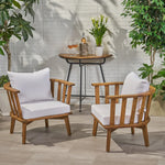 Set of 2, Outdoor Acacia Wood Patio Club Chair, Wooden Patio Furniture,Waterproof Thick Cushion Deep Seating for Porch, Garden, Backyard, Balcony, Weight Capacity 400lbs, Teak Finish, White 64851.00WHI-2-djyc