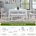 Wooden Dining Rectangular Table with Bench, Kitchen Table with Bench for Small Space, 6 Person Dining Table, White W1998S00046-djyc