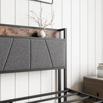 Full Size Bed Frame, Storage Headboard with Charging Station and 2 Storage Drawers,Vintage Brown and Gray W840137806-djyc