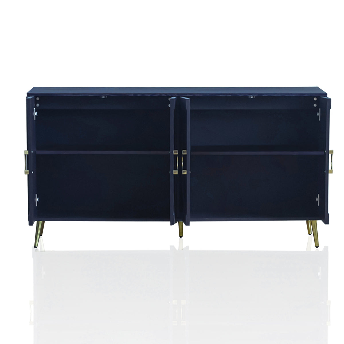 Modern Lacquered 4 Door Wooden Cabinet Sideboard Buffet Server Cabinet Storage Cabinet, for Living Room, Entryway, Hallway, Office, Kitchen and Dining Room, Navy Blue W1435P191610-djyc