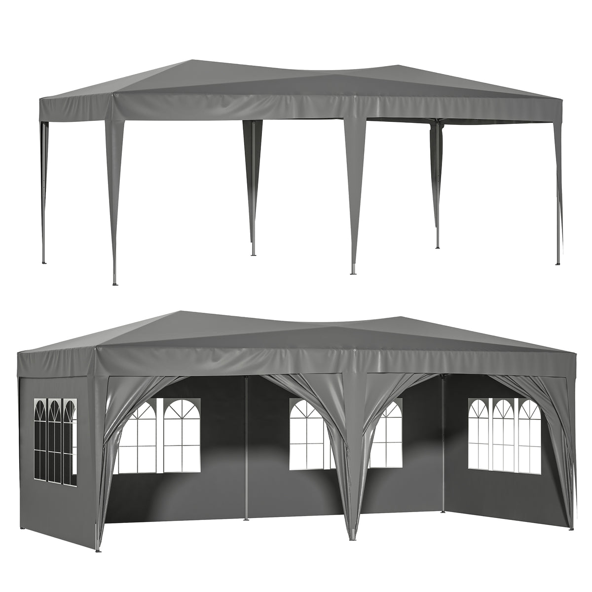 10'x20' EZ Pop Up Canopy Outdoor Portable Party Folding Tent with 6 Removable Sidewalls + Carry Bag + 6 pcs Weight Bag Beige Grey W1212P146439-djyc