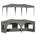 10'x20' EZ Pop Up Canopy Outdoor Portable Party Folding Tent with 6 Removable Sidewalls + Carry Bag + 6 pcs Weight Bag Beige Grey W1212P146439-djyc