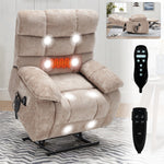 Lift Recliner Chair Heat Massage Dual Motor Infinite Position Up to 350 LBS Large Electric Power Lift Recliners with Power-Remote, Medium-firm and Heavy duty, Beige W1803P263421-djyc