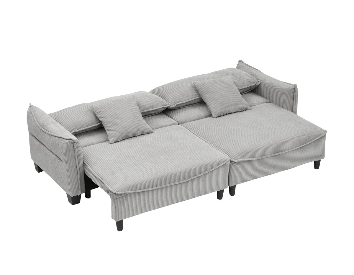 Sofa with Grey Corduroy Fabric, Convertible to Sofa Bed with Two Throw Pillows: Perfect for Living Rooms & Versatile Spaces W1278S00041-djyc