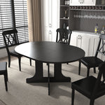 Dining Table for Farmhouse Kitchen 59x43 Inch Expandable Oval Table Top with Removable Leaf Trestle X Shaped Base Black W1347P202405-djyc
