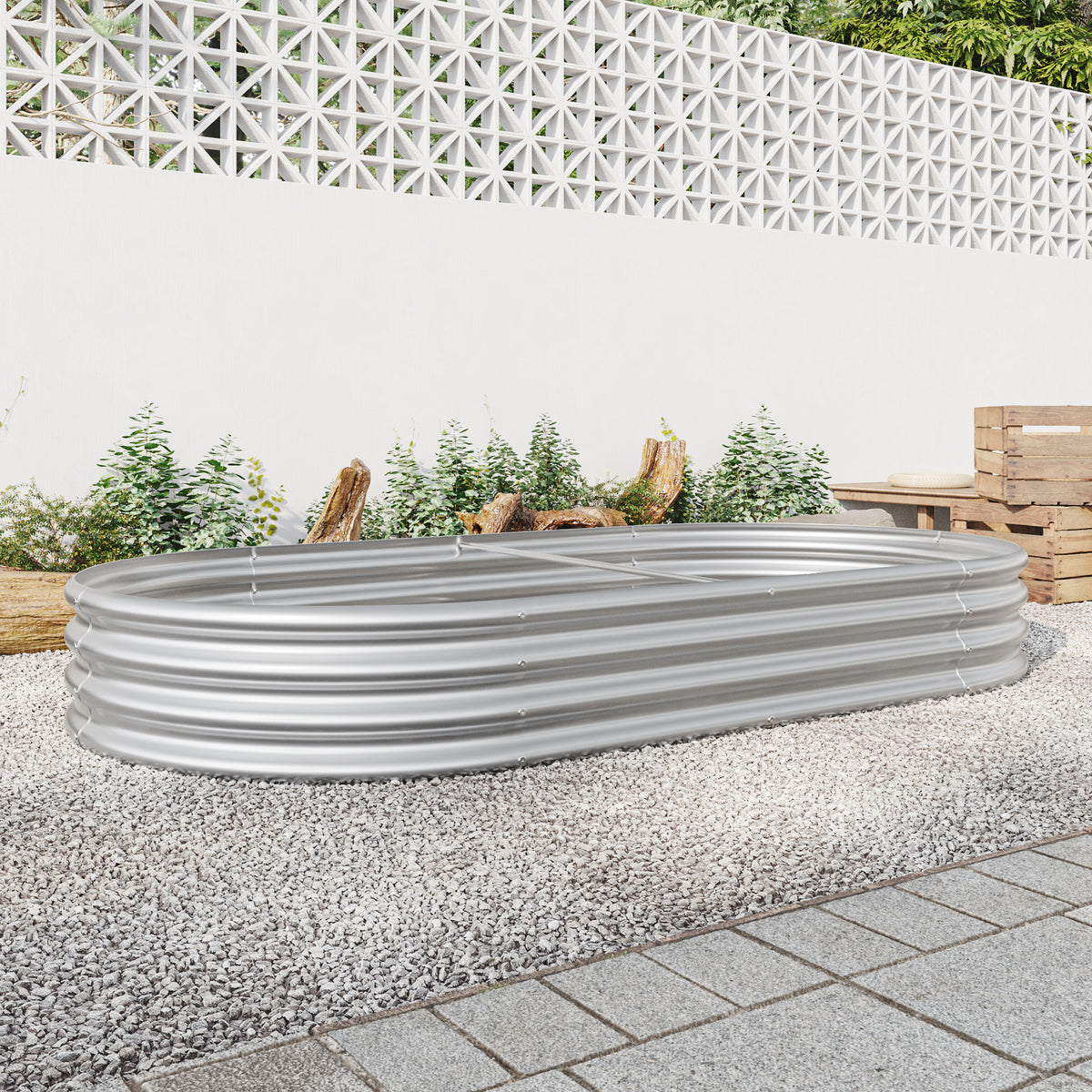 Raised Garden Bed Outdoor, Oval Large Metal Raised Planter Bed for for Plants, Vegetables, and Flowers - Silver W840102510-djyc