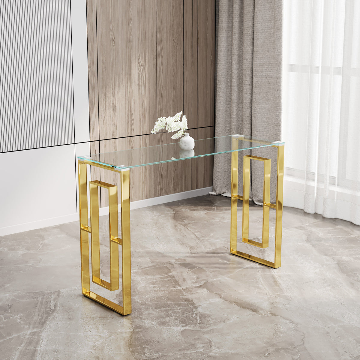Console Table Stainless Steel Glass,Meal side table Golden Clearbs-02 W1727P195276-djyc