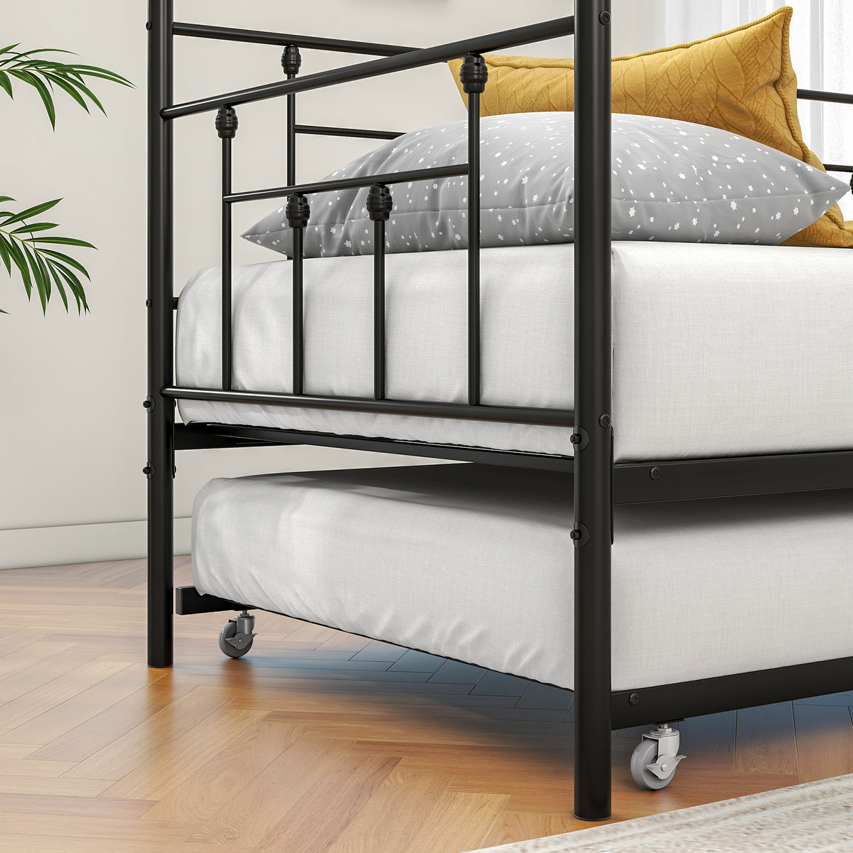 Metal Daybed Frame Twin Size Platform with trundle , No Box Spring Needed Black W840104493-djyc