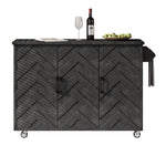 K&K 51.2"W 3D Wave Stripes Ash Veneer (Not Cheap Paper) Kitchen Island with Drop Leaf, Farmhouse Kitchen Island on Wheels with Internal Storage Rack, Rolling Kitchen Cart(Black) N707P207915B-djyc