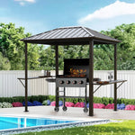 Grill Hardtop Gazebo 6x8 FT- Outdoor Metal Hard Top Gazebo, Permanent BBQ Gazebo with Galvanized Steel,Aluminum Framed Pavilion with Shelves for Patio Backyard Lawn Garden, Patio, Backyard Single Roof W419P276718-djyc