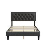 Full size Panel Bed Frame with Adjustable Button-Tufted Headboard for Bedroom/Linen Upholstered/Wood Slat Support/Easy Assembly,Dark Grey W1793140494-djyc