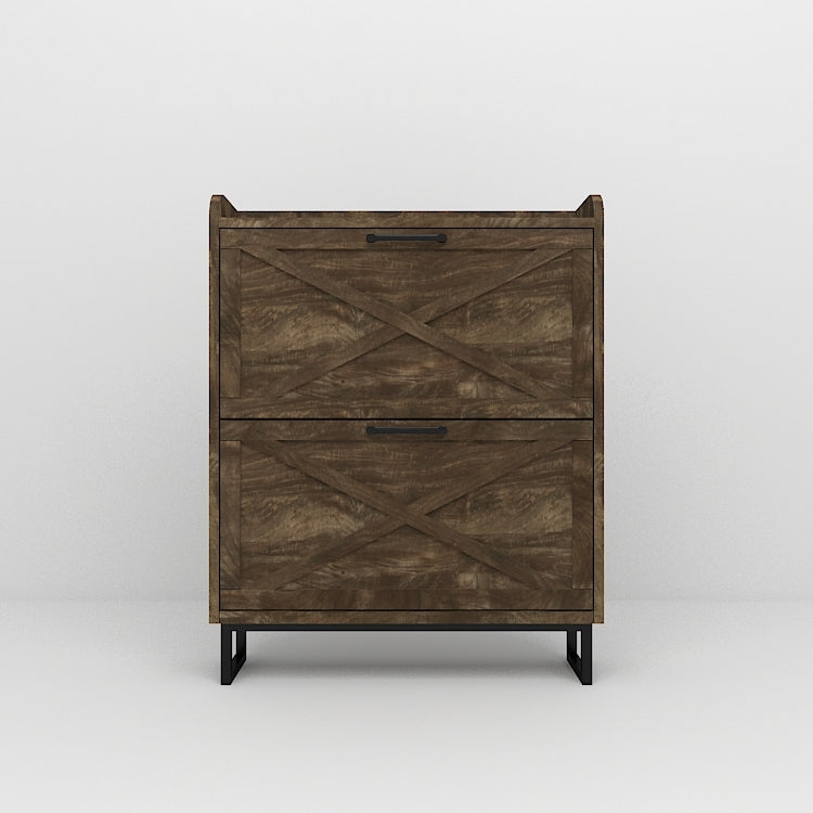 Shoe Storage Cabinet with 2 Flip Drawers, Freestanding Organizer with Metal Legs for Entryway, Narrow Shoe Rack Cabinet, Rustic Brown W1347P183668-djyc