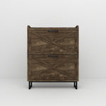 Shoe Storage Cabinet with 2 Flip Drawers, Freestanding Organizer with Metal Legs for Entryway, Narrow Shoe Rack Cabinet, Rustic Brown W1347P183668-djyc