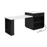 K&K 82.7 inch Kitchen Island with Extendable Dining Table for 4-6 Person,Faux Mable Kitchen Table with Double-sized Storage,Power Outlet,Kitchen island with Storage 2 Drawers 2 Side Open Shelves,Black N707S000010B-djyc